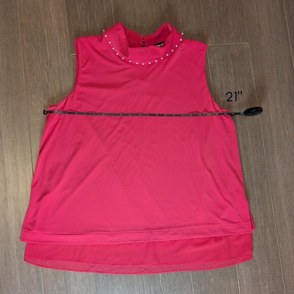 Karl Lagerfeld, High Collar Sleeveless Blouse, Pearl Details, Red, Sz XL - Picture 10 of 10